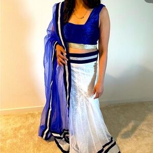 Blue and white Lengha